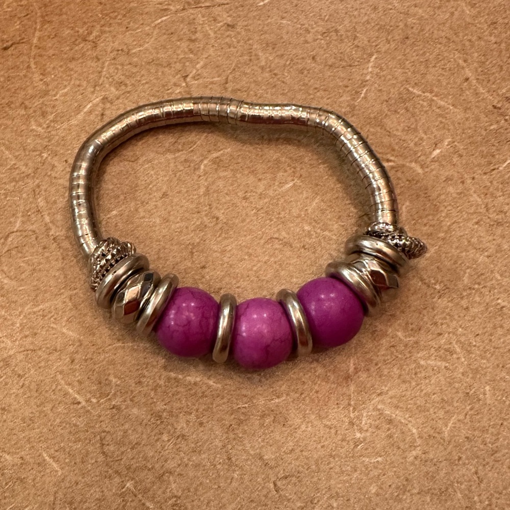 Silver and purple beaded bracelet